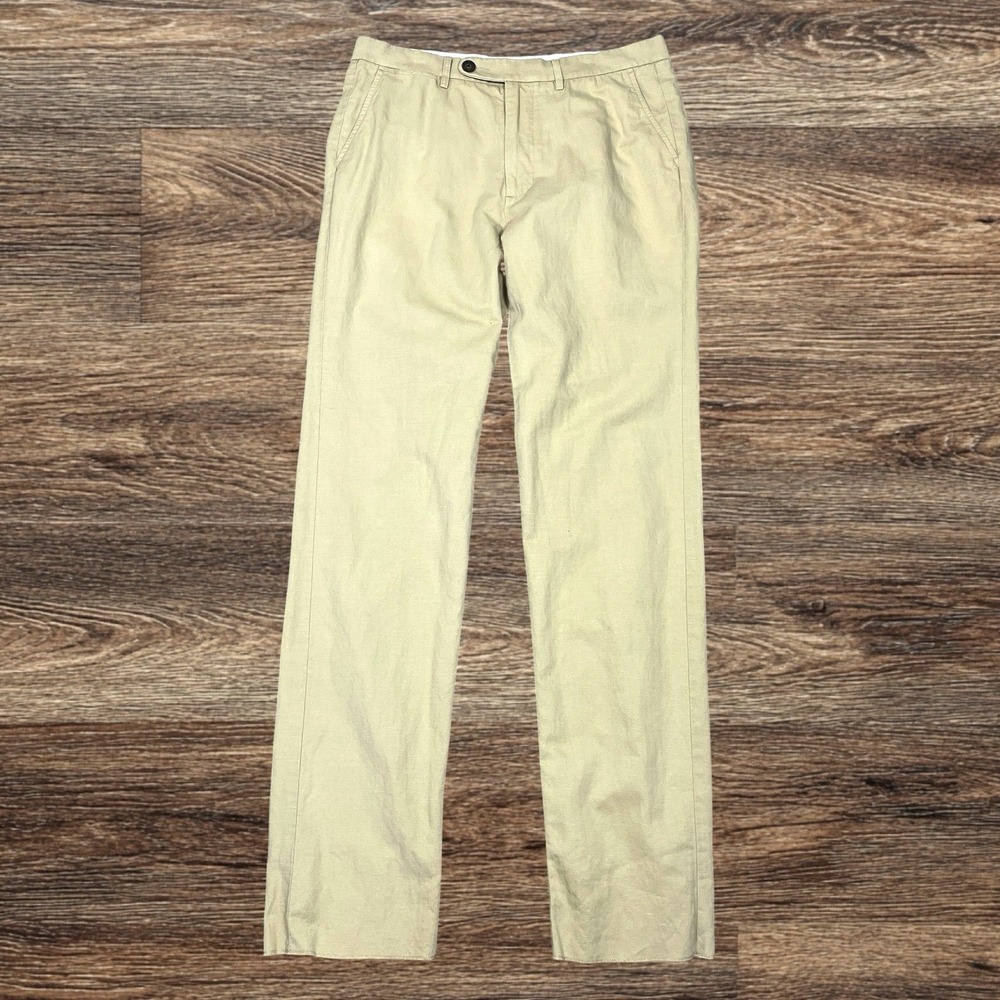 Spier & Mackay Linen Blend Trousers Mens 34x36 Slim Fit Raw Hem Beige